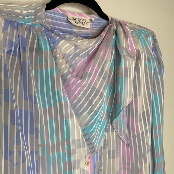 Stuart Lang Pastel 90s Sheer Blouse Sz 6 - Picture 7 of 7